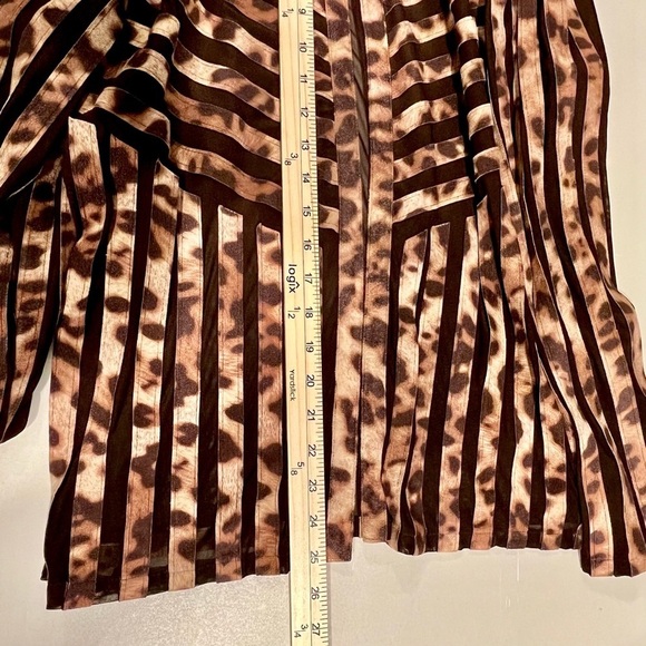 CHICOS TRAVELERS Sz 2 US L/12 Leopard Print Jacket Brown Suede Stripe Semi-Sheer - Picture 13 of 15